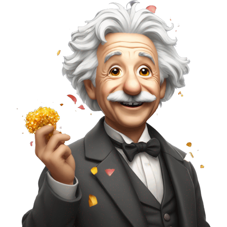 happy albert einstein holding confetti shooter emoji