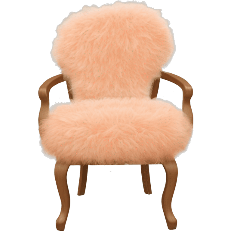 Chair with peach Mongolian curly fur seat with a vintage peach and white floral back and a natural wood frame emoji