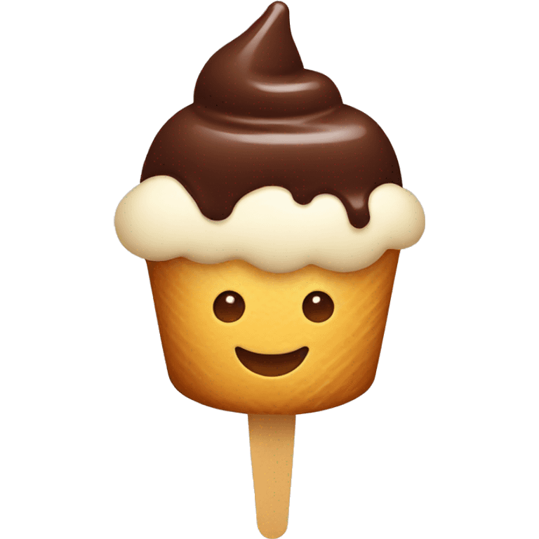 ice cream with chocolate without waffles , on a stick, flat shape, with a smile emoji