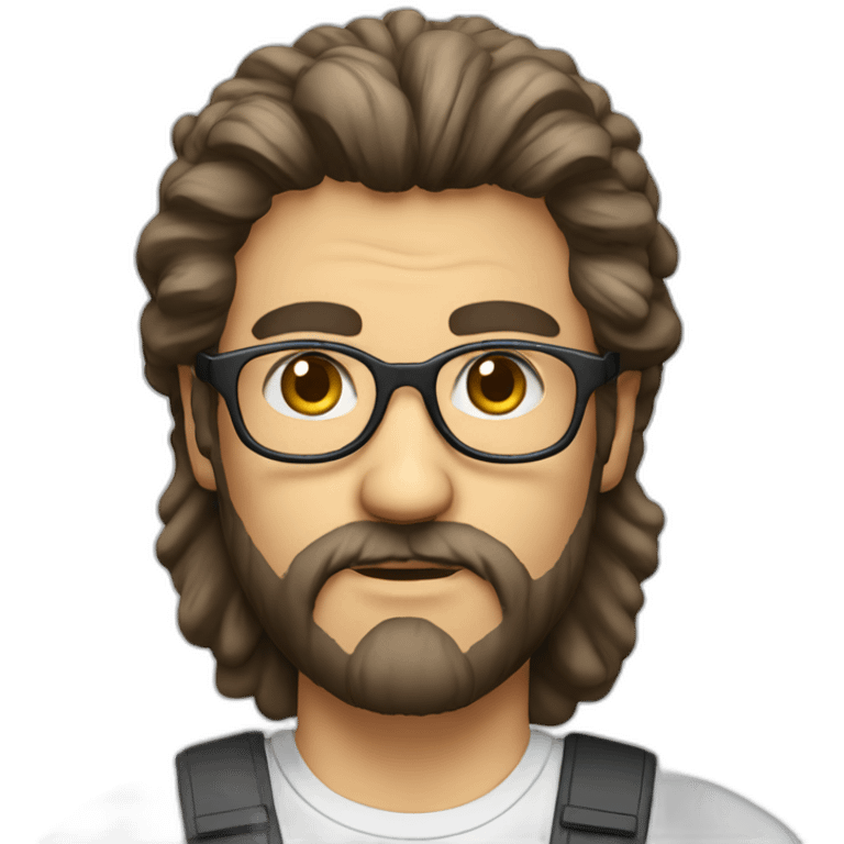 greek guy with big 80s eyeglasses, mullet and beard emoji