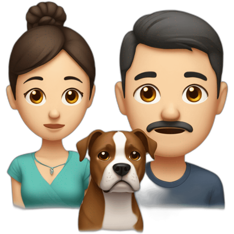 Sad Man with Chinese wife and brown Staffordshire terrier dog emoji