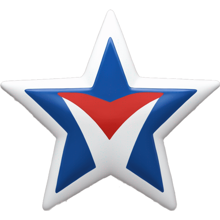 A flag that is blue on top half and red on bottom half.  A white star is in the center and white outline of a 12-star burst is on the outside of the star. emoji