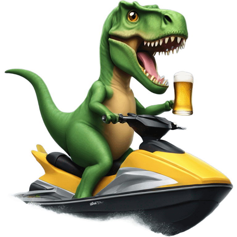 T. rex riding jetski while drinking beer emoji