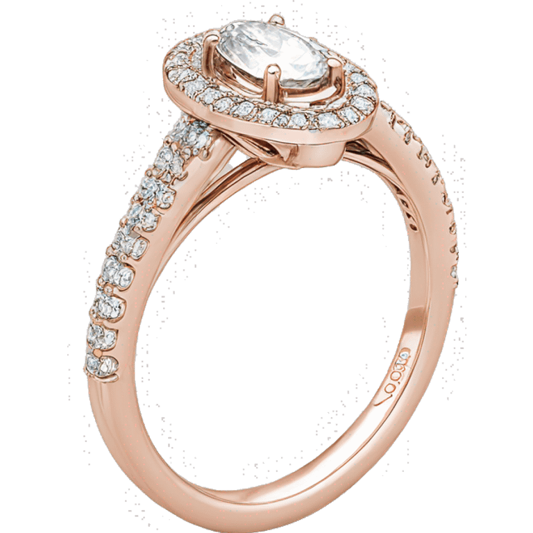 Rose gold wedding band with halo oval diamond  emoji