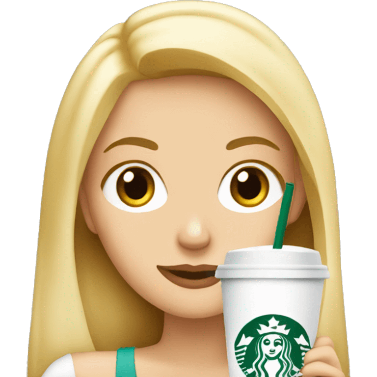 blonde girl seeping starbucks coffee  emoji