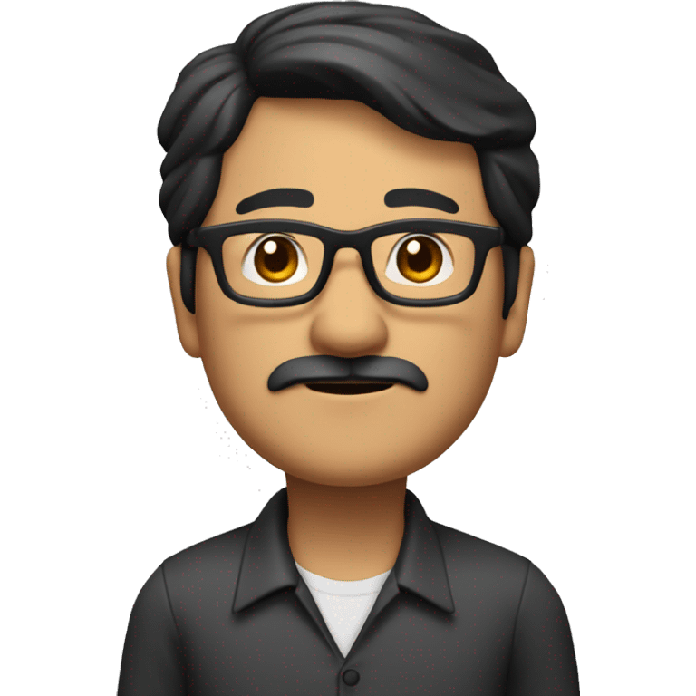 south east asian middle-aged man with glasses with black hair, a small moustache and tiny beard only on the chin. full body image emoji