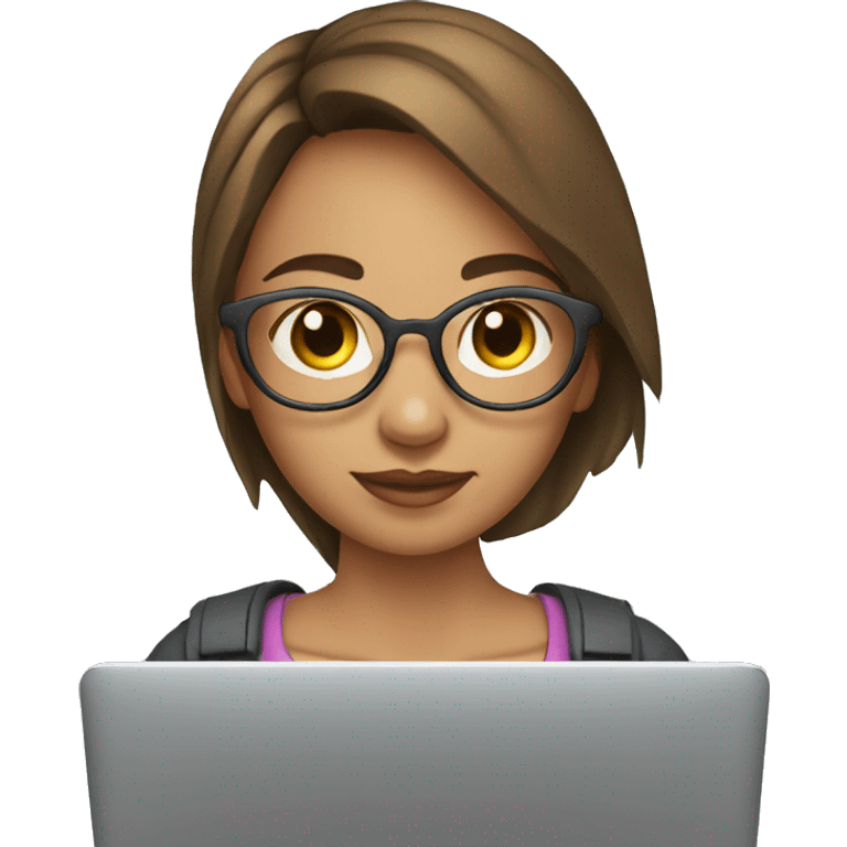 a 30-year-old girl writes text on a laptop emoji