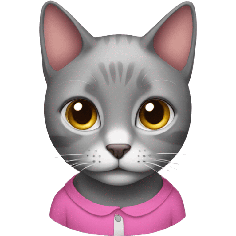 A gray cat with a pink shirt emoji