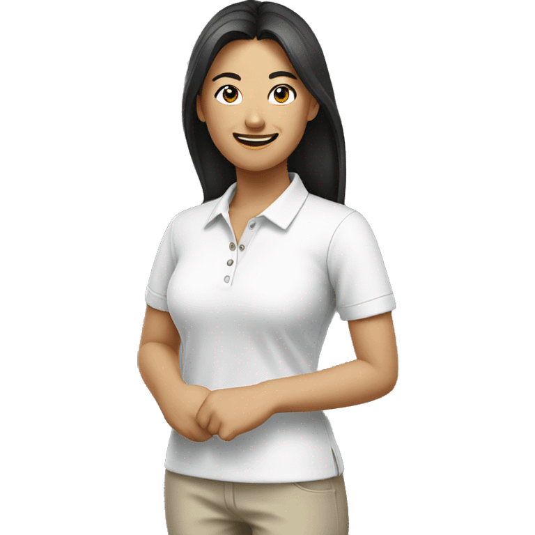 asian women, smiling, wearing a white polo shirt emoji