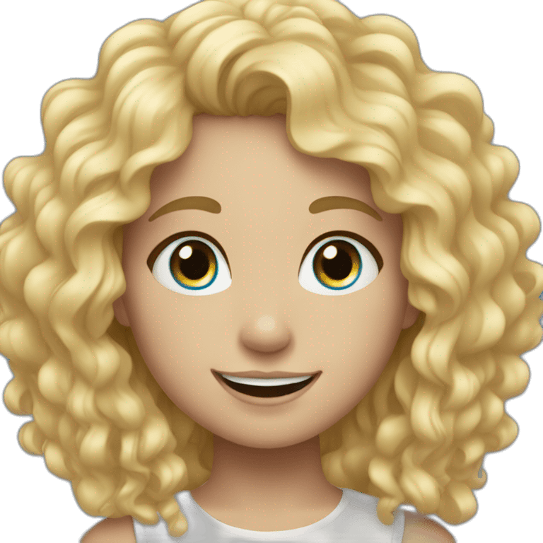 girl with curly blone hair, blue eyes, white teeth emoji