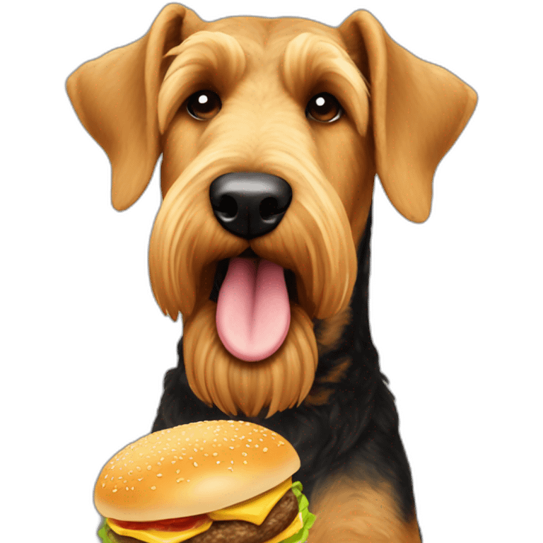 Airedale dog eating cheeseburger emoji