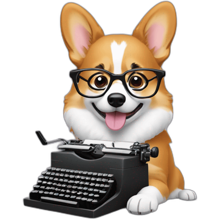 Corgi with glasses typing on a typewriter emoji