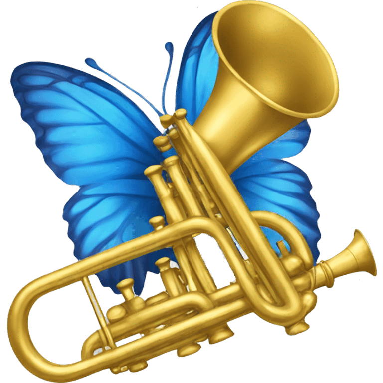 Blue butterfly playing a gold trumpet emoji