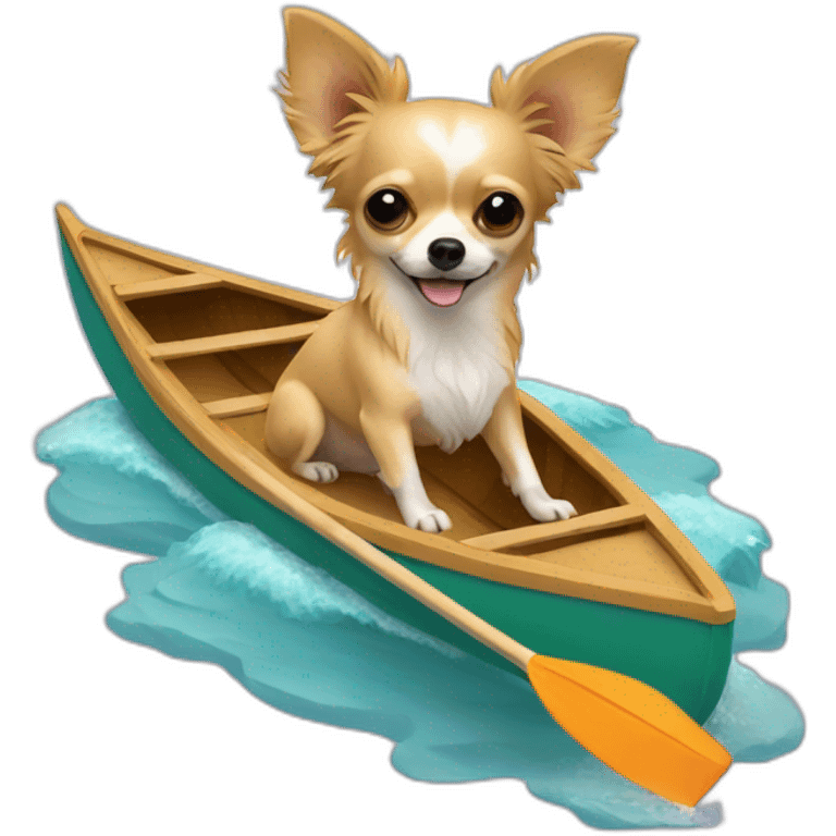 Long hair sand chihuahua in a canoe emoji