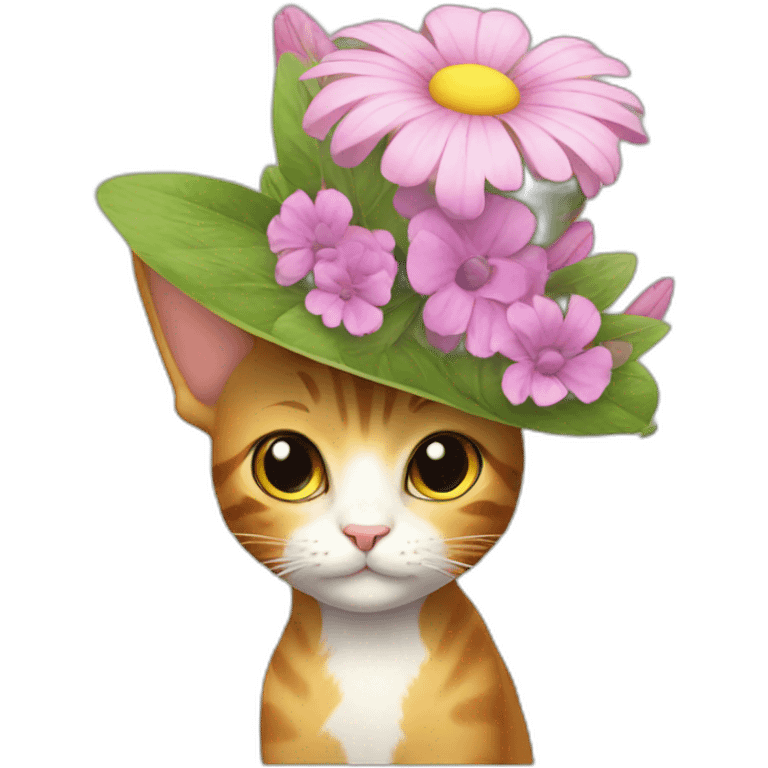 Cat whit a big flower hat emoji