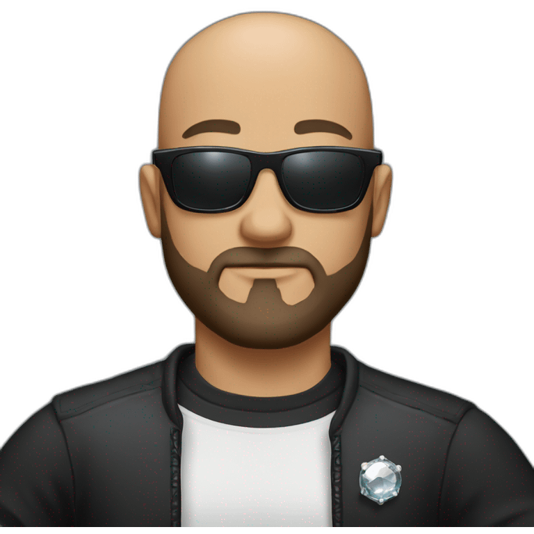 bald man with black shirt having sunglasses and a beard arms akimbo with a diamond watch emoji