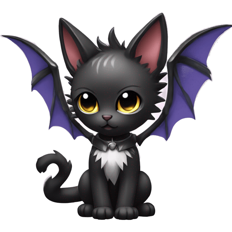 Shiny Chibi Cool Punk Black beautiful fantasy Kawaii Sona Fakemon-cat-animal with edgy bat-wings-ears Full Body emoji