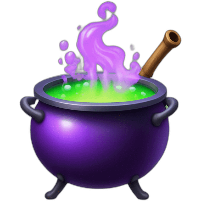 Cauldron bubbling over with neon-green potion and purple steam. emoji