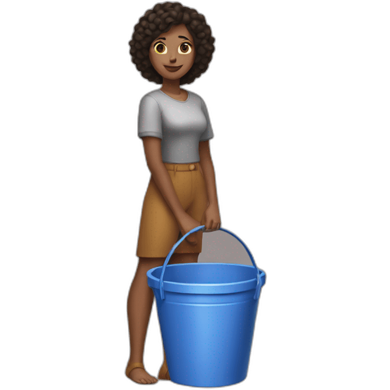 A woman standing with one of her legs in a bucket emoji