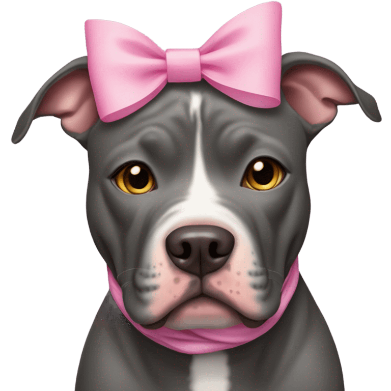 Charcoal grey pitbull with honey colored eyes and pink bows emoji