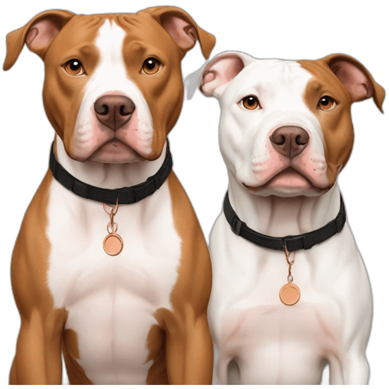 One Tan and white pitbull standing with one copper and white pitbull emoji