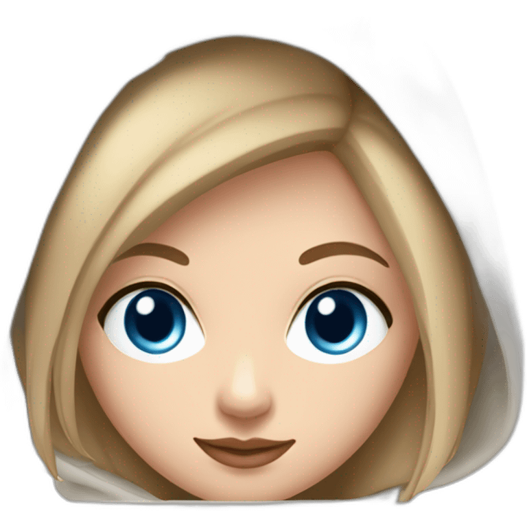 beautiful girl with computer,blue eyes,beautiful girl with short hair with computer,blue eyes,white skin, makeup, hoodie,short light-brown hair,code in background emoji