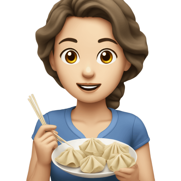 Brown hair Girl eating dumplings emoji