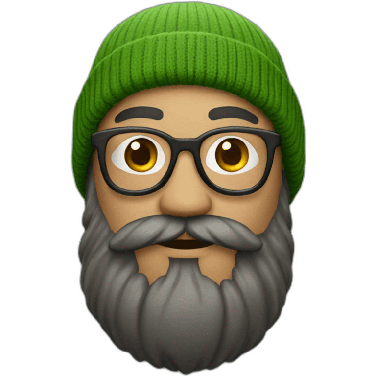 a man with big beard, wearing green beanie and round glasses emoji