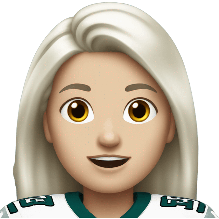 White female light skin white hair light eyes wearing Philadelphia Eagles jersey cheering emoji