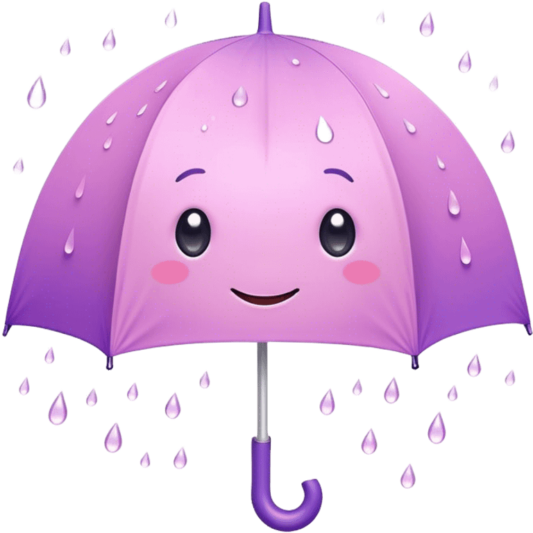 Cute Kawaii Umbrella, small and cute, soft pastel pink and purple, tiny rain droplets smiling down, a chubby round handle, big sparkling eyes full of joy! emoji