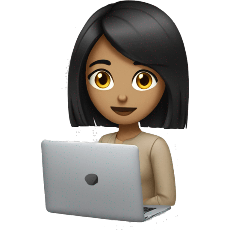 Programmer girl with black straight hair tan skin black eyes with macbook emoji