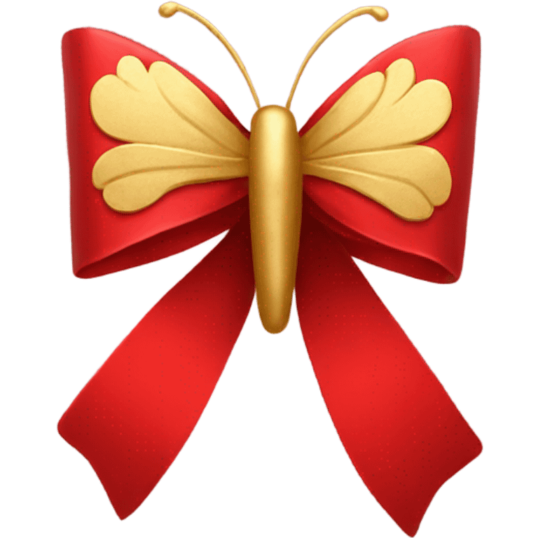 Red bow with one gold butterfly on the bow emoji