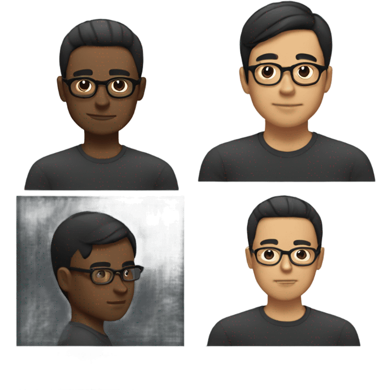 guy with black asian man haircut, glasses with black eyes emoji