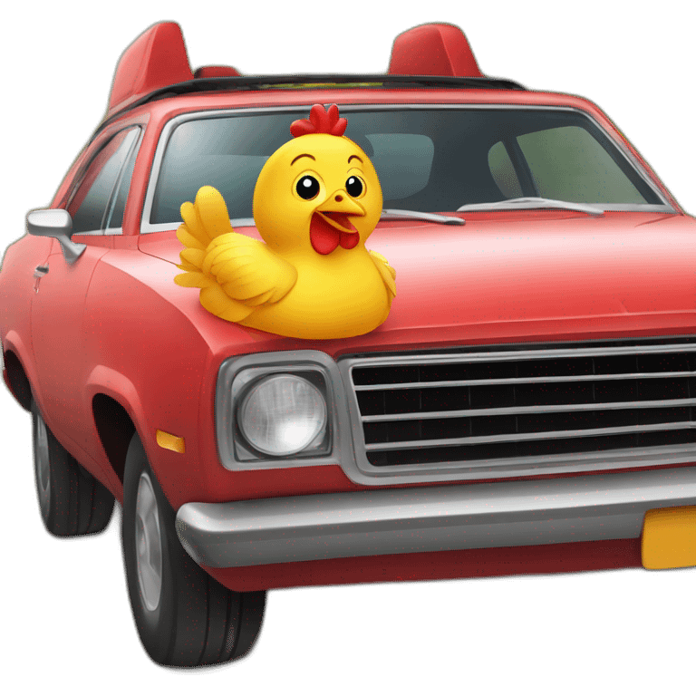 male chicken driving red car with sunroof emoji