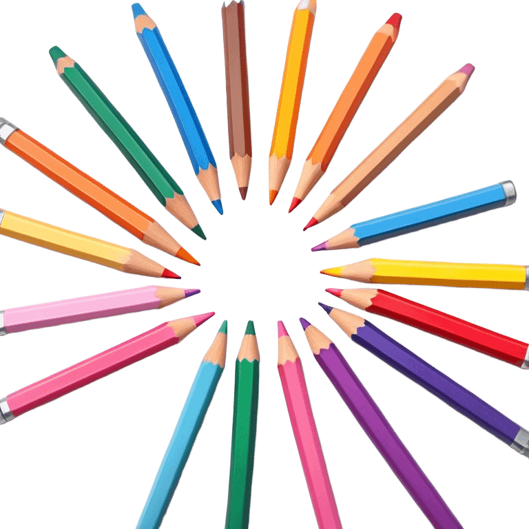 Cinematic Realistic image of a set of finely sharpened colouring pencils arranged neatly on crisp paper, rendered with vibrant hues and detailed pencil textures, illuminated by soft, creative lighting that captures the spirit of artistic expression emoji