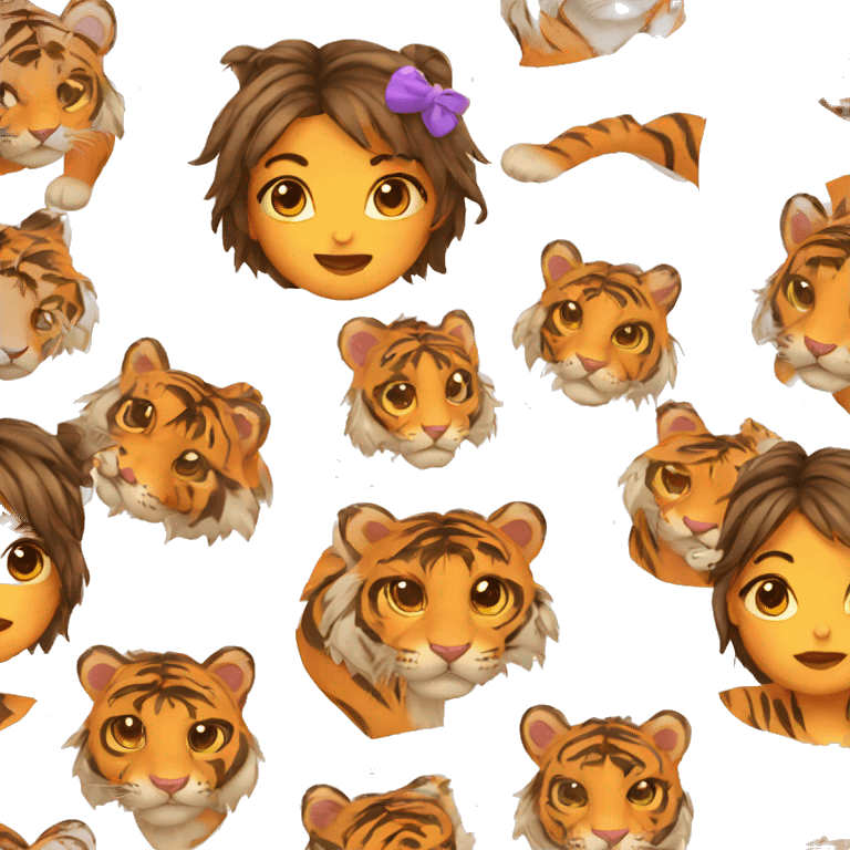 a cute girl tiger with hair clip emoji