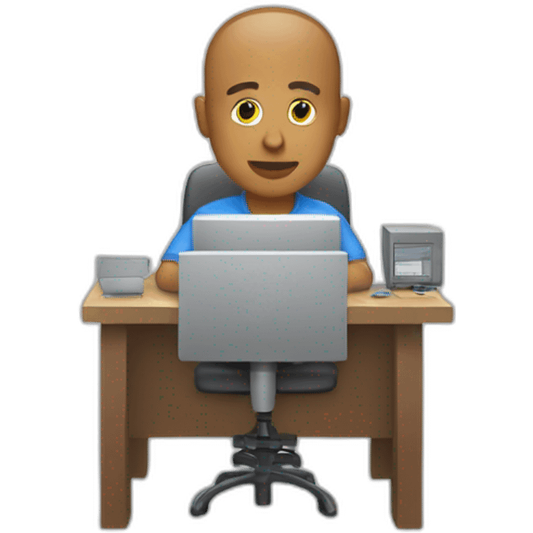 a shaved man programming on his computer emoji