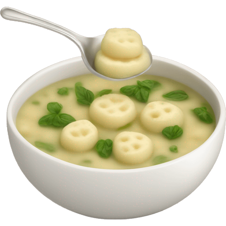 gnocchi soup in bowl with spoon emoji