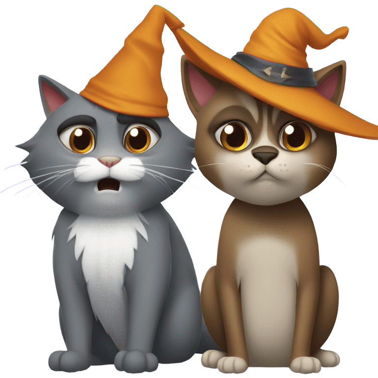 Grey cat with wizard hat and brown angry raccoon cat emoji