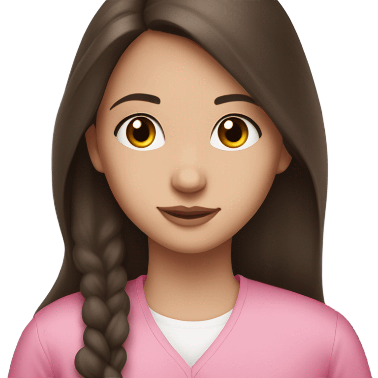 portrait of a white brunette girl with long dark hair, brown eyes wearing pink. Girl who just had heart surgery emoji