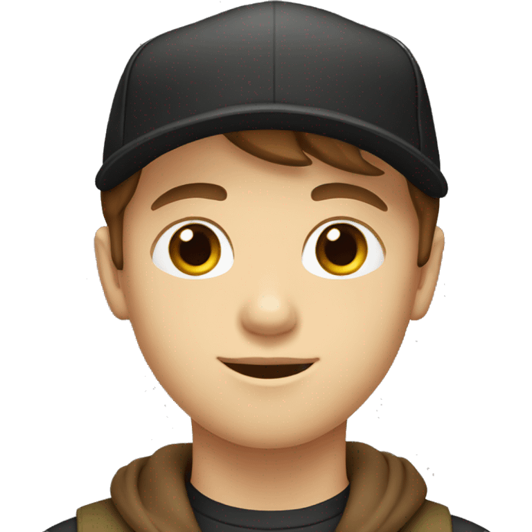 white boy, with a brown hair, brown eyes and with a black cap emoji