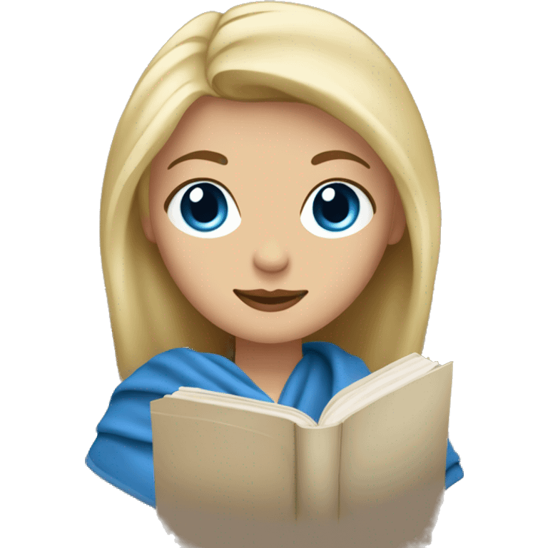 blonde woman with blue eyes in a blanket with a beige book in her handsemoji emoji