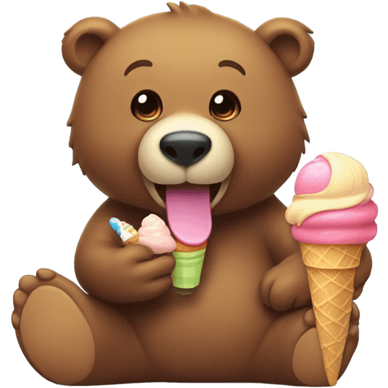 Brown bear eating ice cream with duck emoji