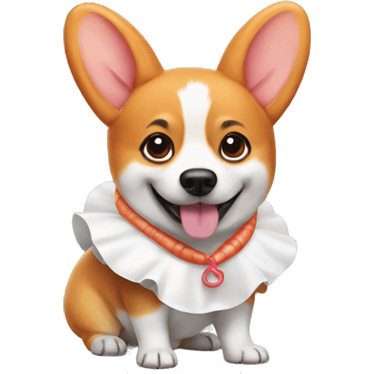 corgi in a costume of shrimp emoji