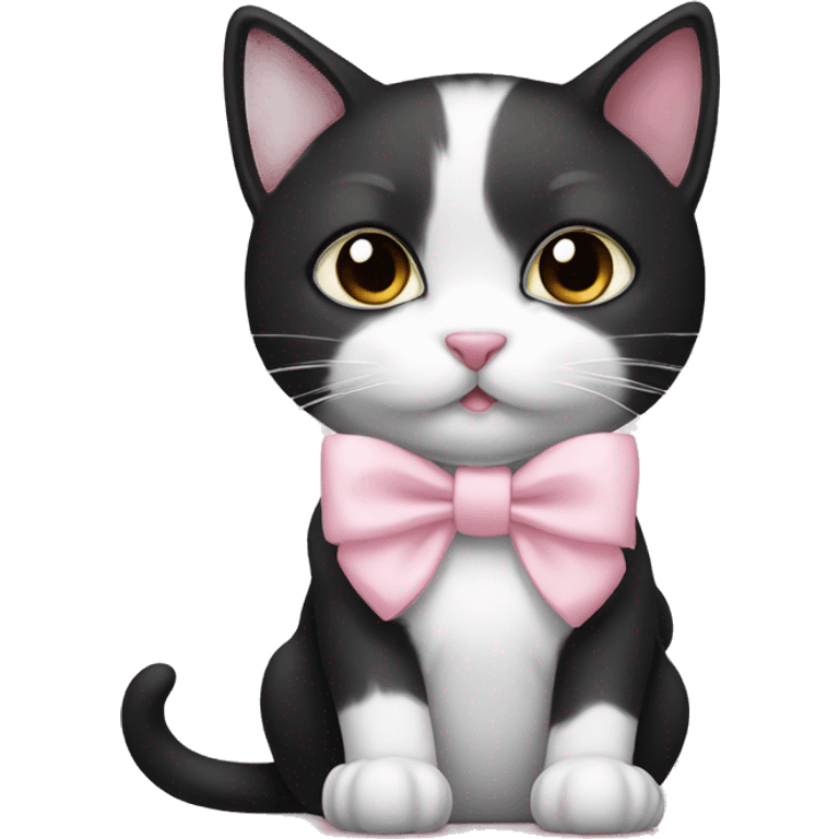 Cute black and white cat with a light pink bow emoji