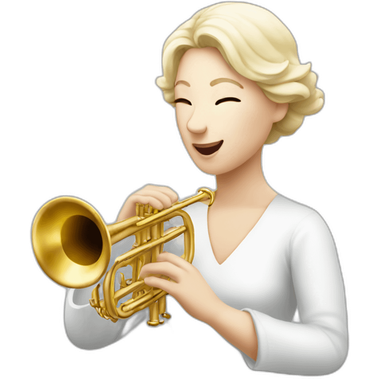 A white lady playing the white trumpet emoji