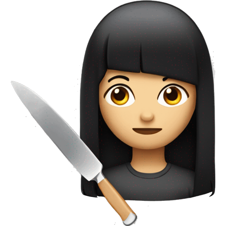 black hair with plastic knife  emoji