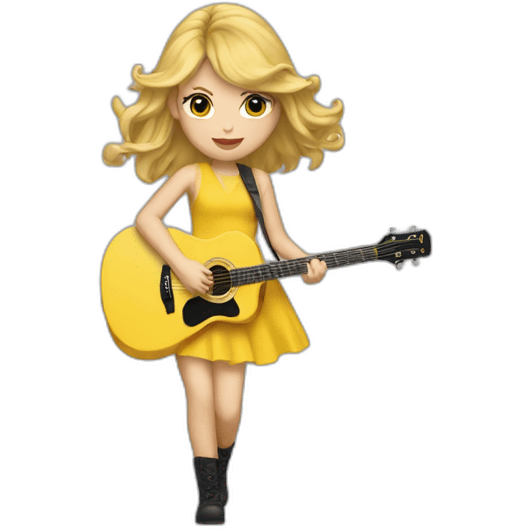 Taylor swift with a yellow dress and hair in the wind playing guitar emoji