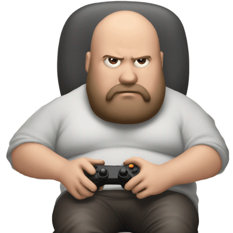 Fat man gamer with hairy face sitting emoji