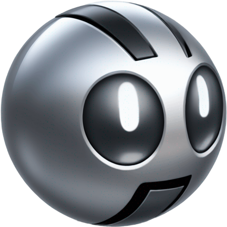 shiny metal ball that has the smooth, reflective surface of steel, with Kirby-style eyes—those simple, oval, black eyes with a white highlight, giving it a cute and expressive look. Now, this metal ball has four car wheels attached to it emoji